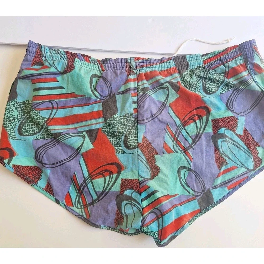 Reebok Vintage Swim Shorts Medium Y2K Multicolor Graphic Vaporwave Trunks USA